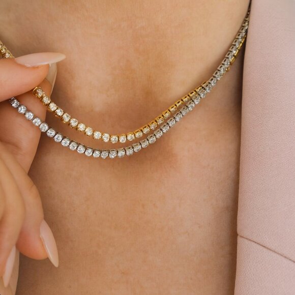 "Kenzie" Dainty Tennis Necklace (Silver or Gold) - Picture 1 of 3